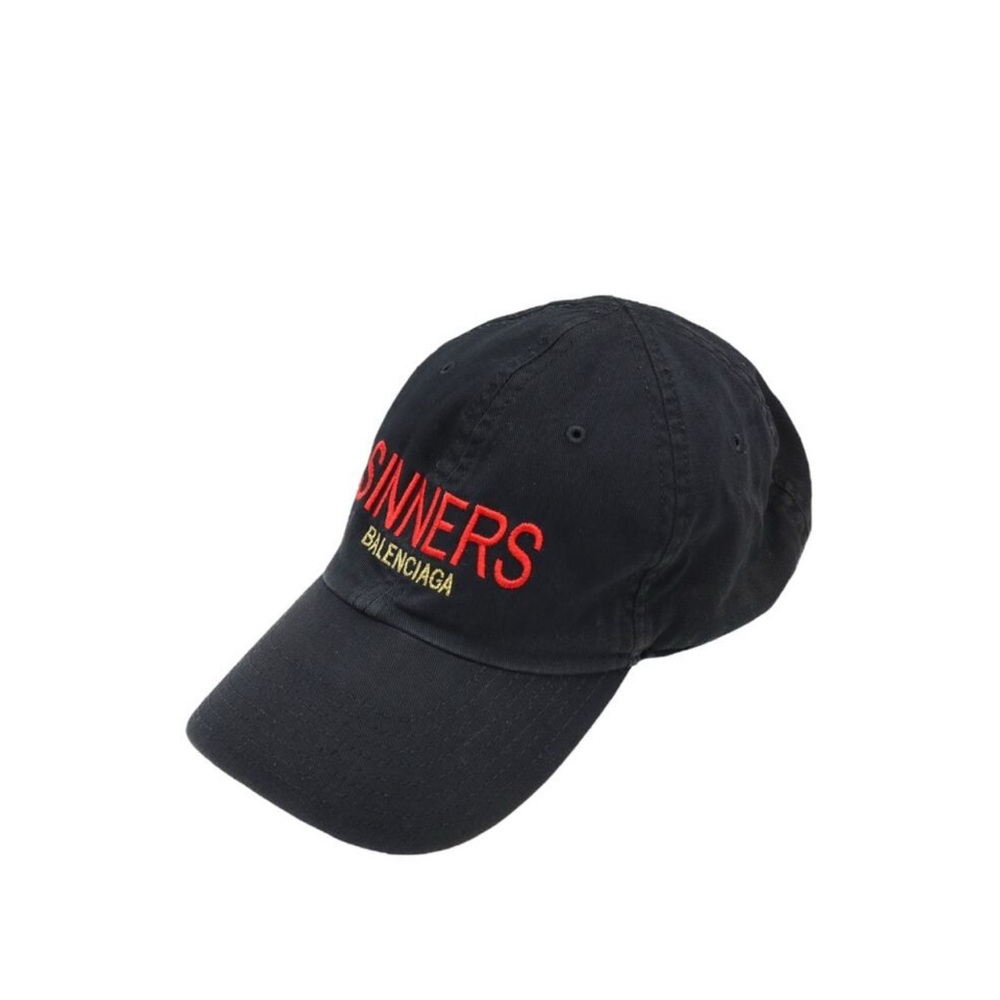 Balenciaga Sinners Cap Hat Black Denim Distressed w/Logo, Unisex Adjustable, NWT
